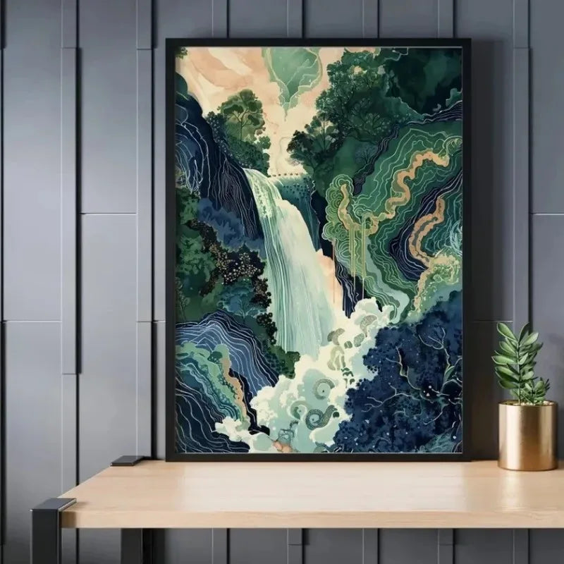 Hokusai Ukiyo-e Waterfall Canvas