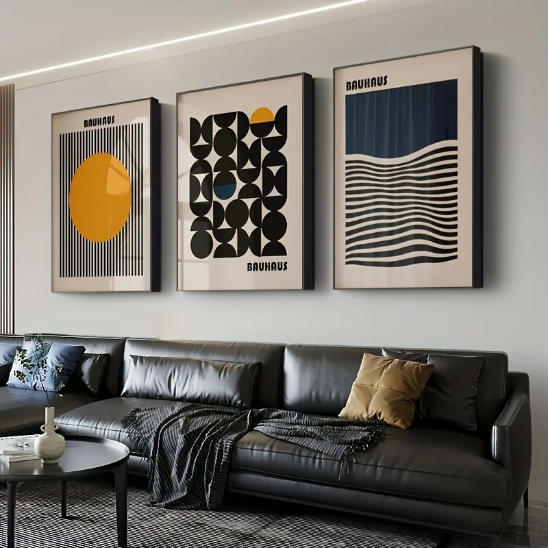 three piece minimalist bauhaus art deco geometric unframed canvas set