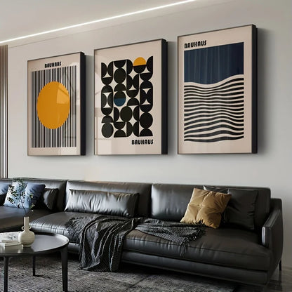 three piece minimalist bauhaus art deco geometric unframed canvas set