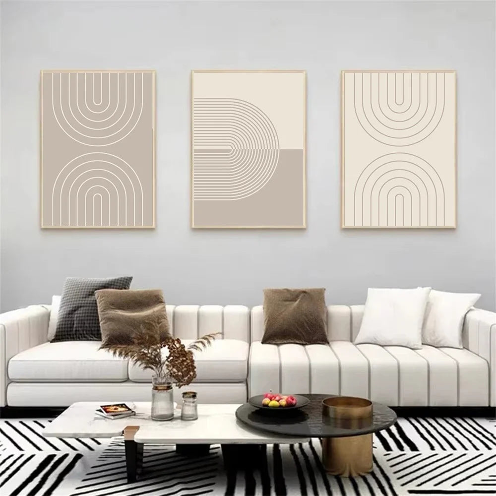 minimalist beige abstract line art canvas wall print