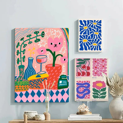 Abstract Colorful Graffiti Cherry Flower Canvas