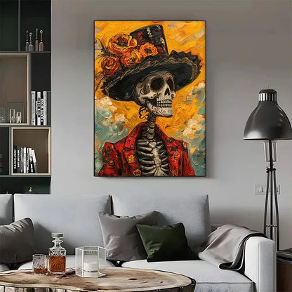 Skeleton & Yellow Flowers Canvas Print
