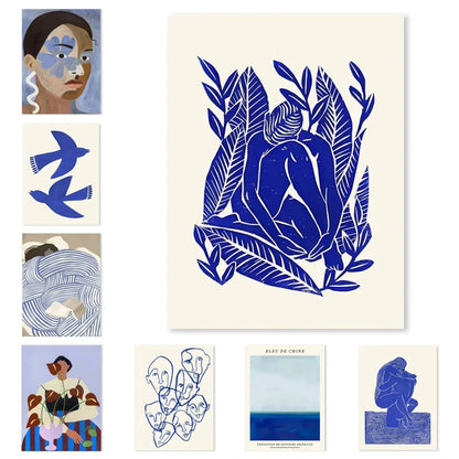 Nordic Abstract Blue Silhouette Canvas