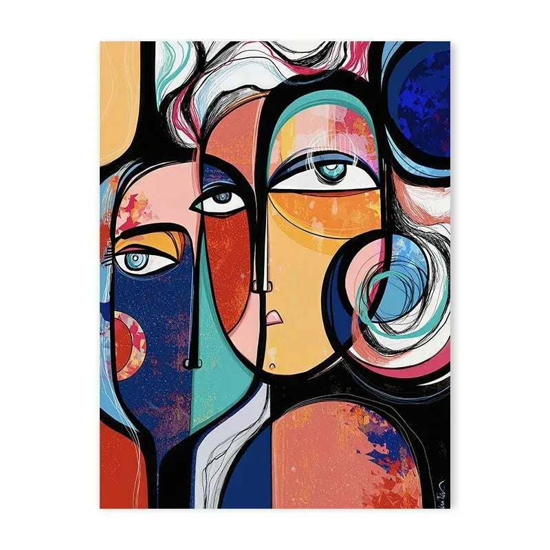 Geometric colour-block human face abstract canvas wall art