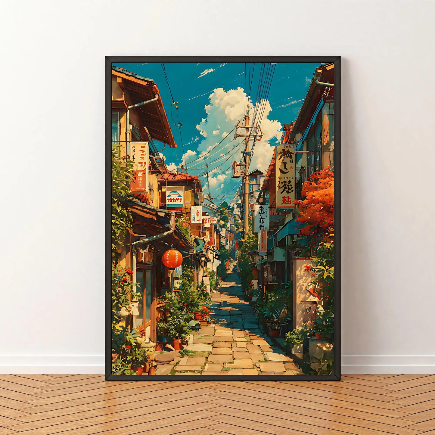 Japan Sunlit Kyoto Alleyway Street Canvas Print