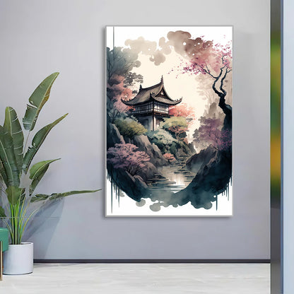 japanese style watercolor landscape aesthetic canvas wall art