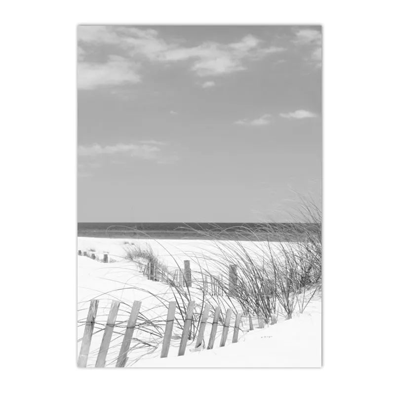 black and white sea waves with coconut tree shells starfish coastal canvas