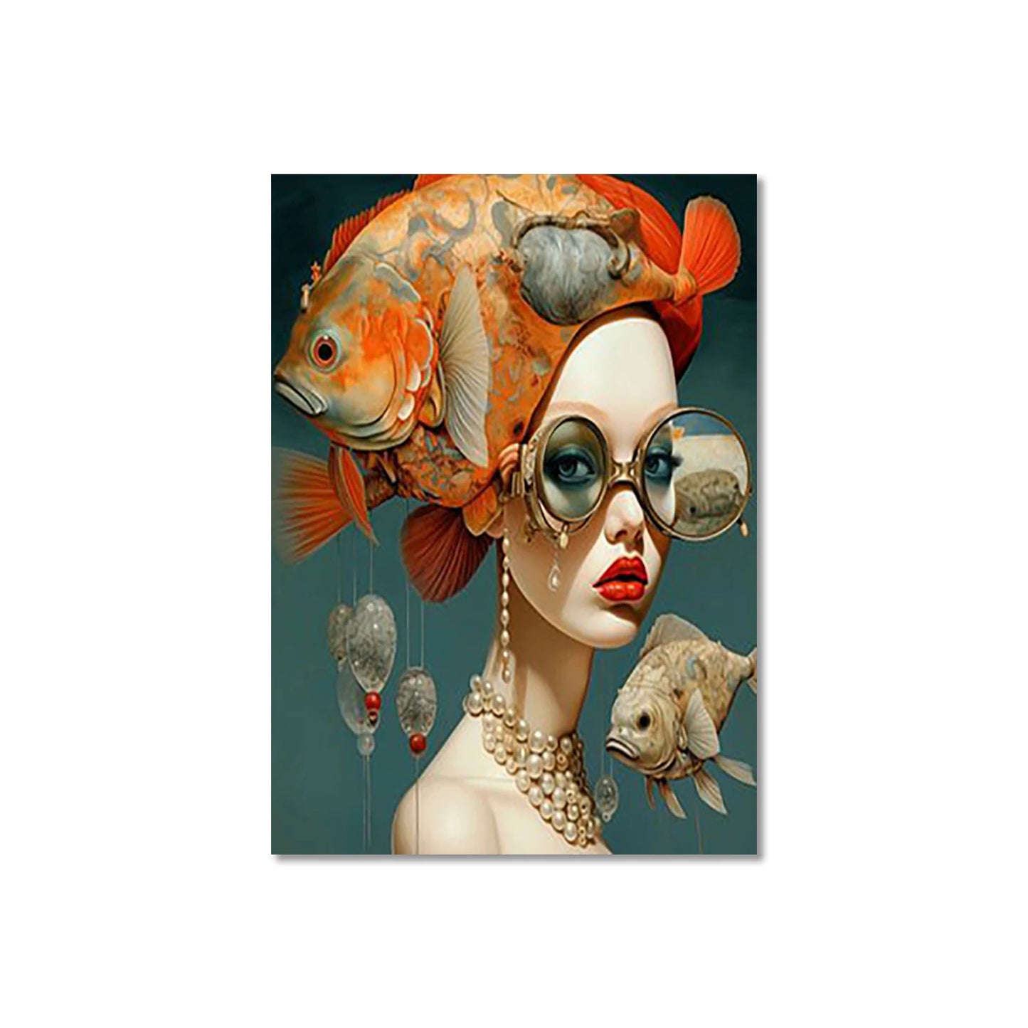 whimsical illustration of a girl wearing glasses standing in water on canvas