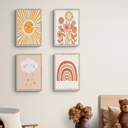 colorful boho rainbow sun cloud flower nursery canvas