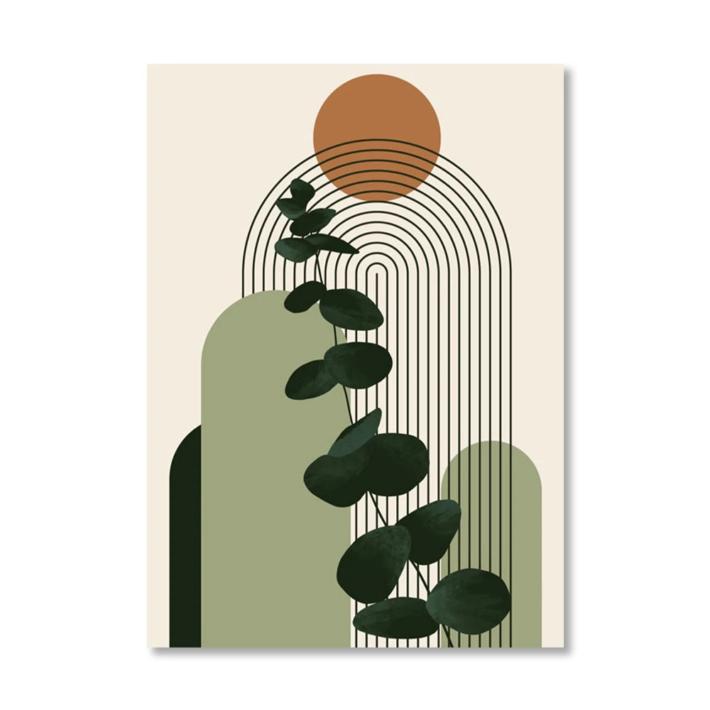 Abstract Geometric Shape & Leaves Canvas