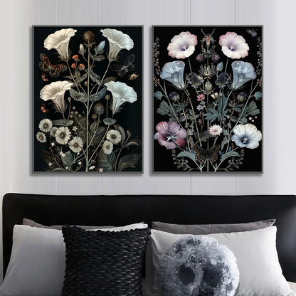 Vintage botanical butterfly with morning glory and ferns canvas