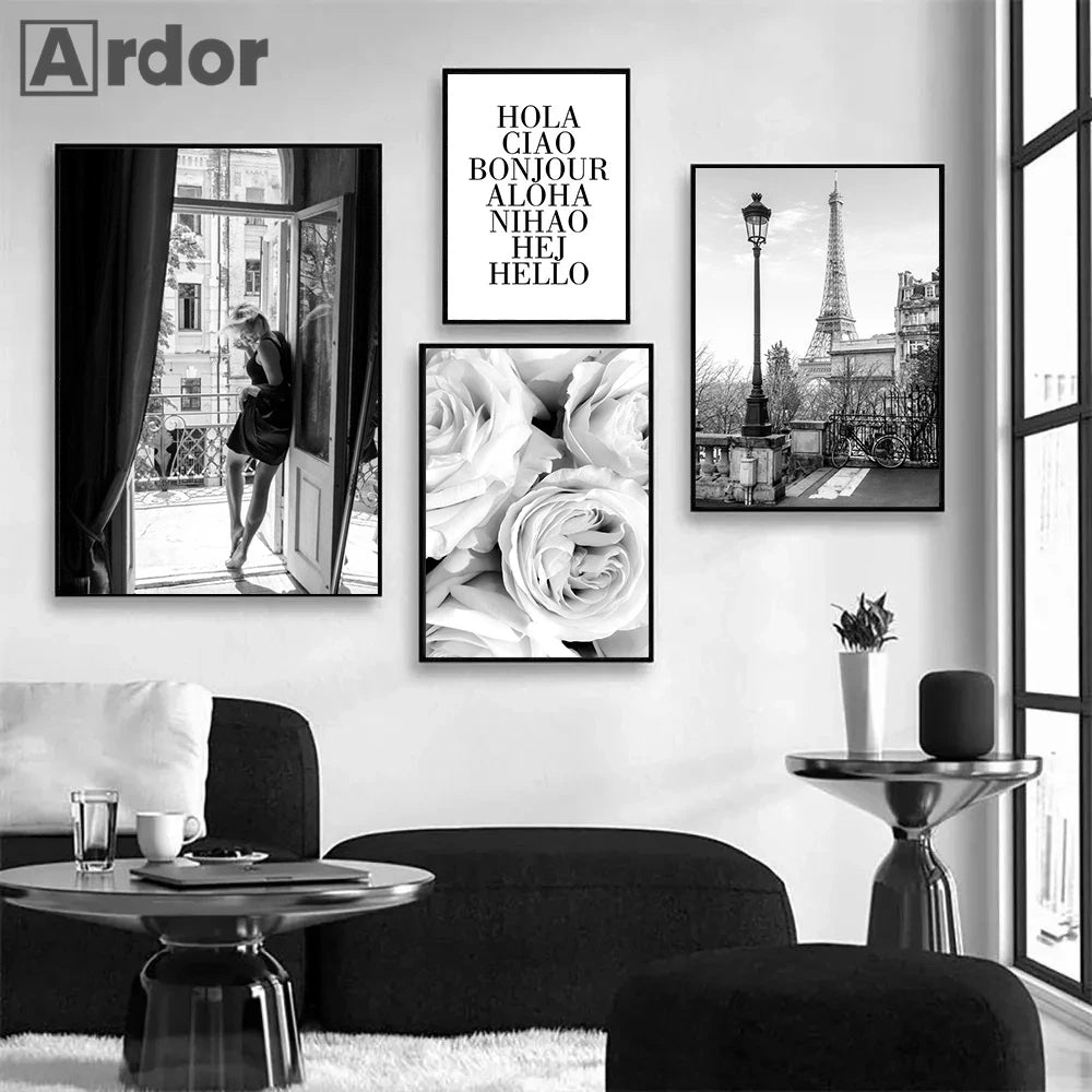 black and white abstract portrait of girl by window canvas