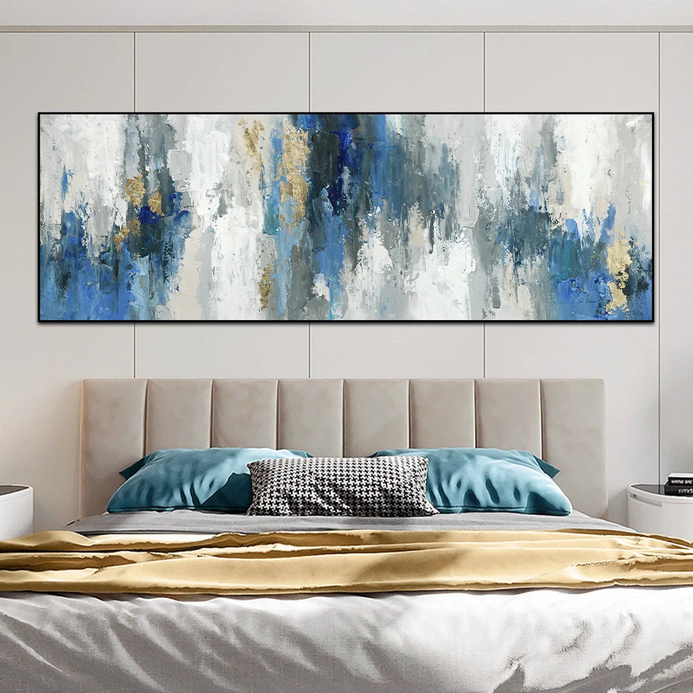 abstract nordic blue wave oil canvas wall art