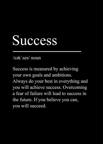Black Minimalist Inspirational ''Success" Quote Print