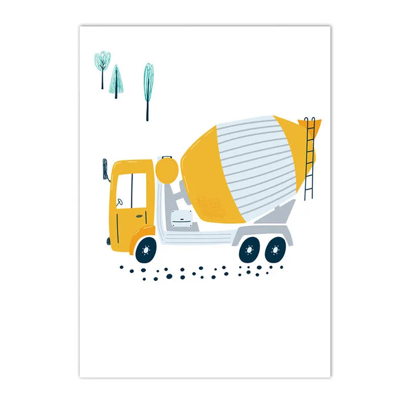 cartoon tractor truck excavator crane kids construction canvas
