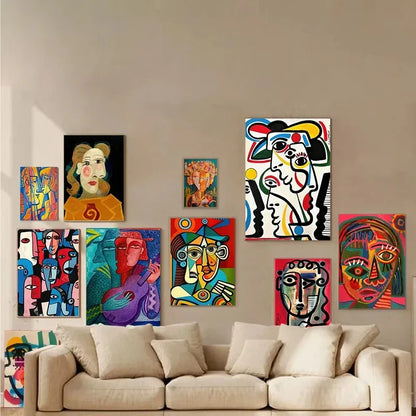 Geometric mosaic human face abstract canvas wall art