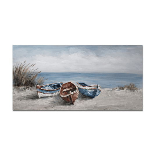 Three Boats By The Shore Canvas Print