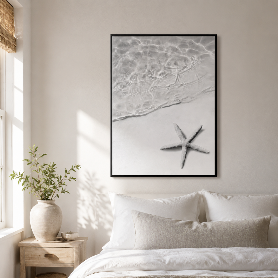 Tidewashed Starfish Black & White Canvas Print