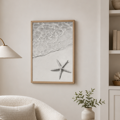 Tidewashed Starfish Black & White Canvas Print