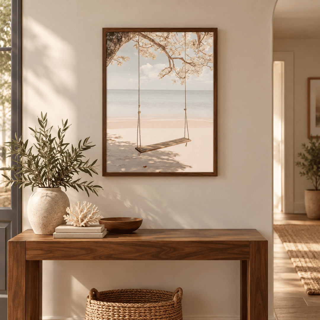 Seaside Tree Swing Canvas Print