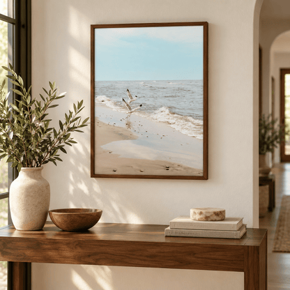 Seagulls Over Soft Tide Canvas Print