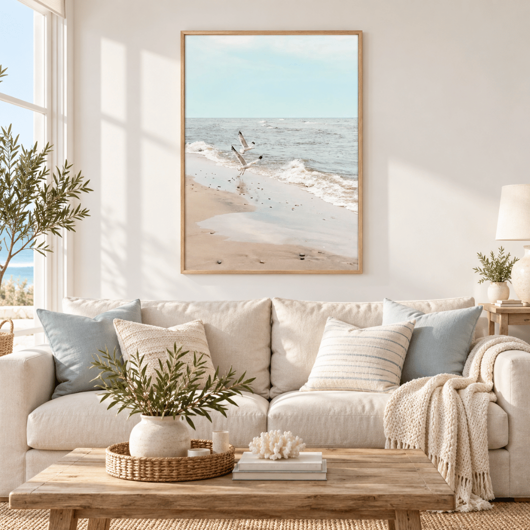 Seagulls Over Soft Tide Canvas Print