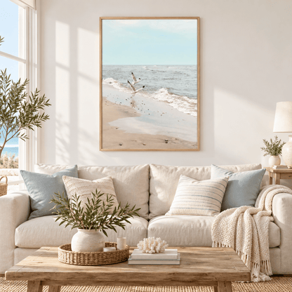 Seagulls Over Soft Tide Canvas Print