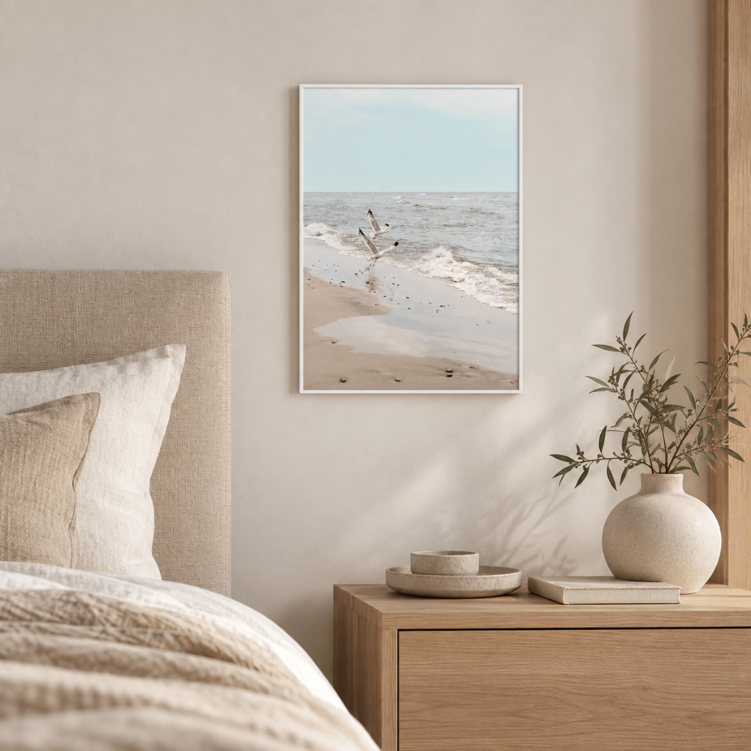 Seagulls Over Soft Tide Canvas Print