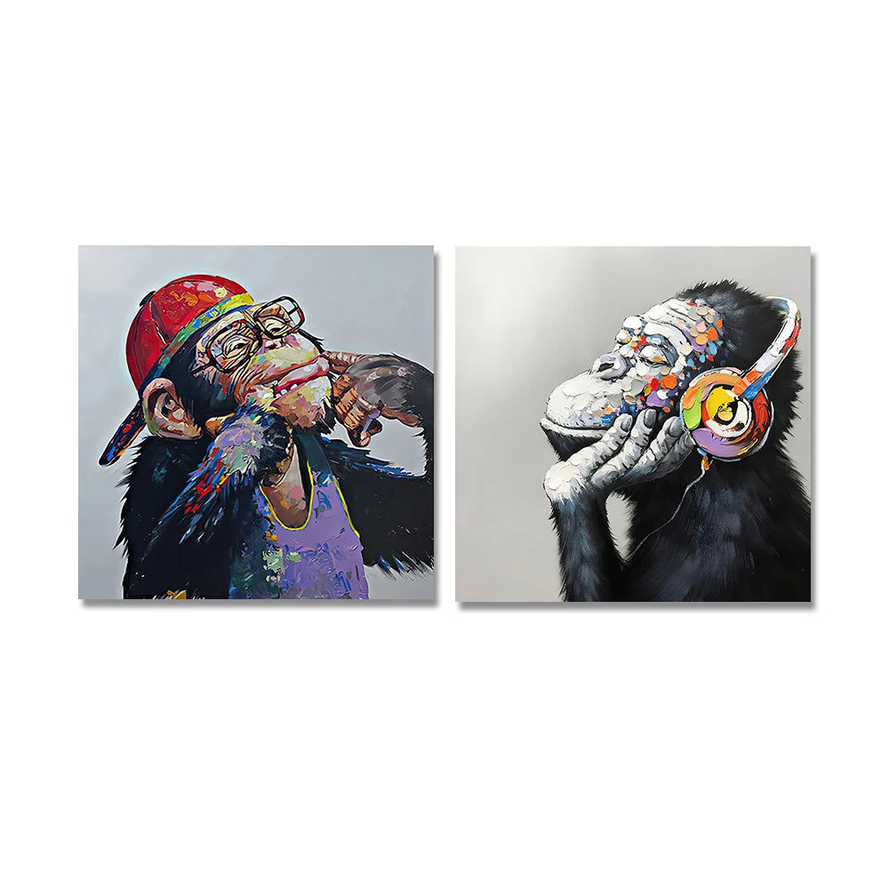 Orangutan with colorful headphones pop canvas wall art