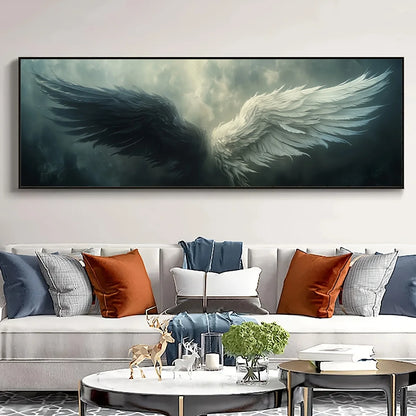 retro black and white angel wings canvas wall art