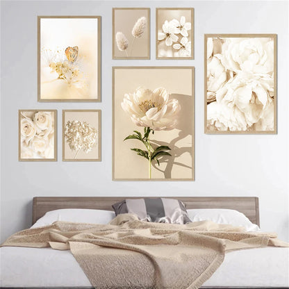 beige floral canvas with roses peonies and pampas grass