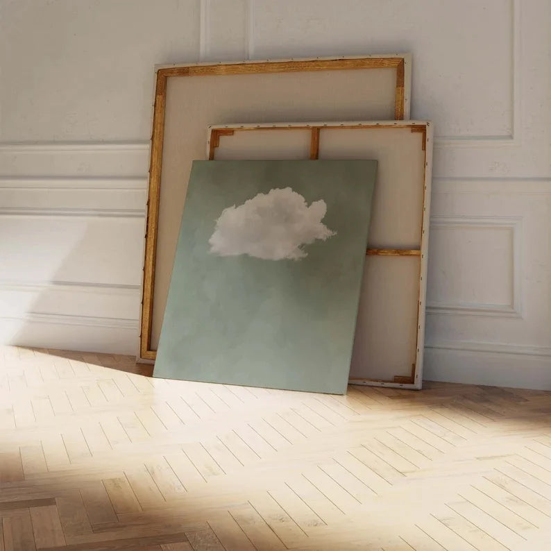 sage green cloud abstract square unframed canvas