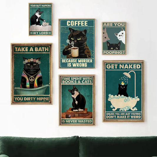 funny black cat are you pooping bathroom canvas sign