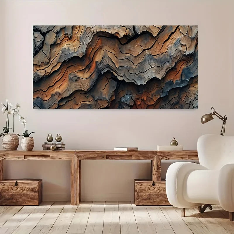 frameless modern abstract canvas with bark texture effect