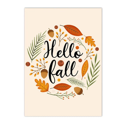 hello fall pumpkin and autumn leaves seasonal canvas