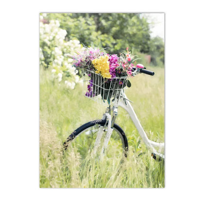 spring landscape with daisies lemons and bike canvas wall art