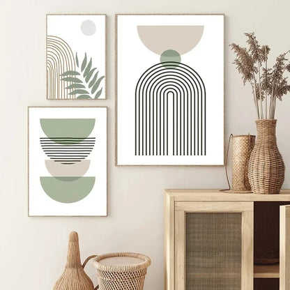 Abstract Bohemian Green Line Leaves Canvas