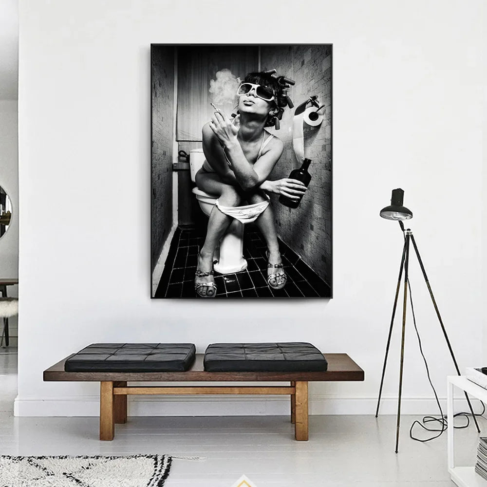 Woman on Toilet & Cigarette Pop Art Canvas