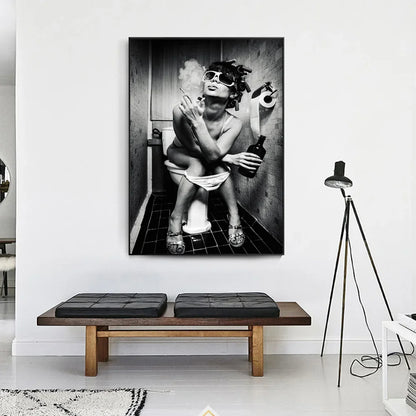 Woman on Toilet & Cigarette Pop Art Canvas