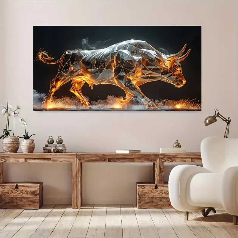 frameless 3d luminous bull canvas wall art