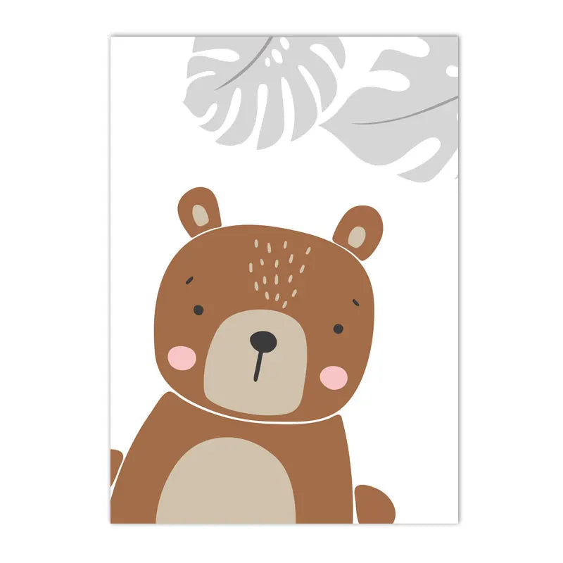 kids canvas with fox bear rabbit hippo and giraffe animal friends