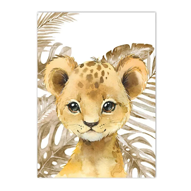 nordic jungle animals giraffe elephant panda lion kids canvas
