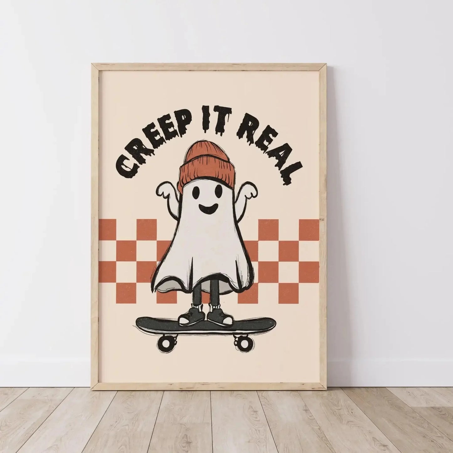 Vintage ghost and pumpkin Halloween “Creep It Real” canvas wall art