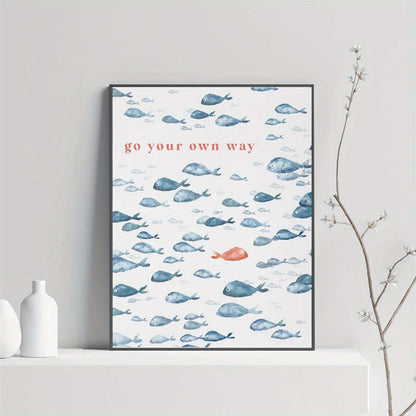 frameless nautical fish pattern canvas with go your own way quote