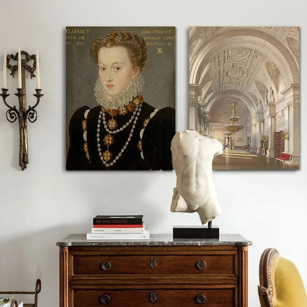 renaissance-style figures with architectural motifs vintage canvas wall art