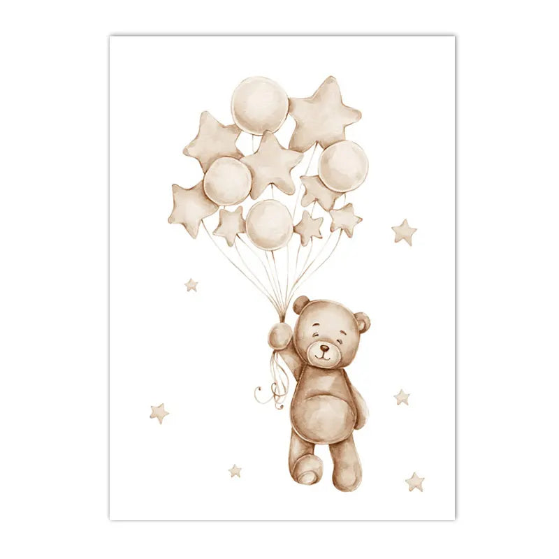 Nordic kids canvas with moon, stars, rabbit and bear