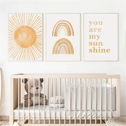 boho rainbow and sun nursery canvas with the quote you are my sunshine