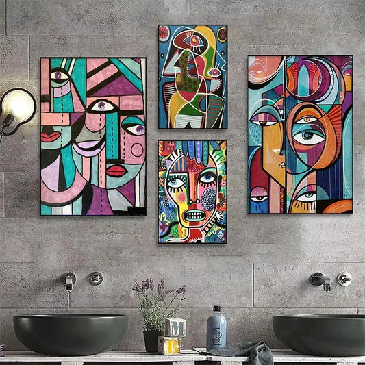 Geometric colour-block human face abstract canvas wall art