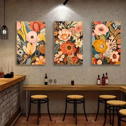 art deco floral three piece coordinated canvas set