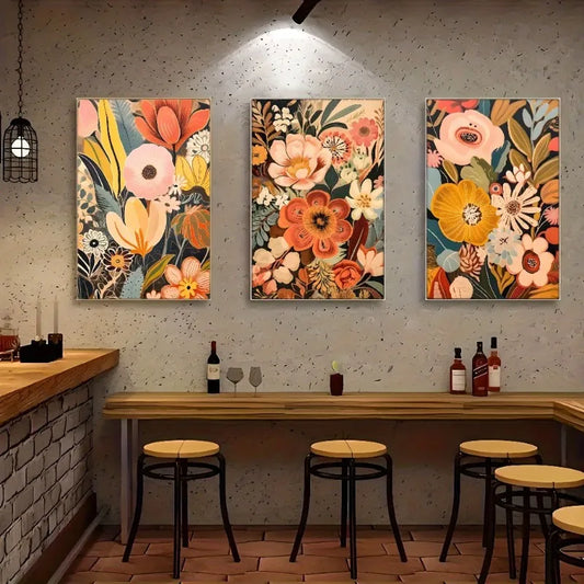 art deco floral three piece coordinated canvas set